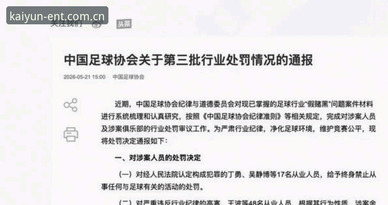 中国足协第三批禁足名单全面解析：17人终身禁赛，48人面临行业重罚
